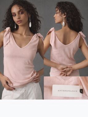 Maeve by Anthropologie Blush Pink Tie-Shoulder Ribbed Tank